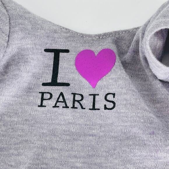 Grey I Heart Paris Doll Short Sleeved Top/T-Shirt With Velcro Closure 18" Dolls - Picture 8 of 13